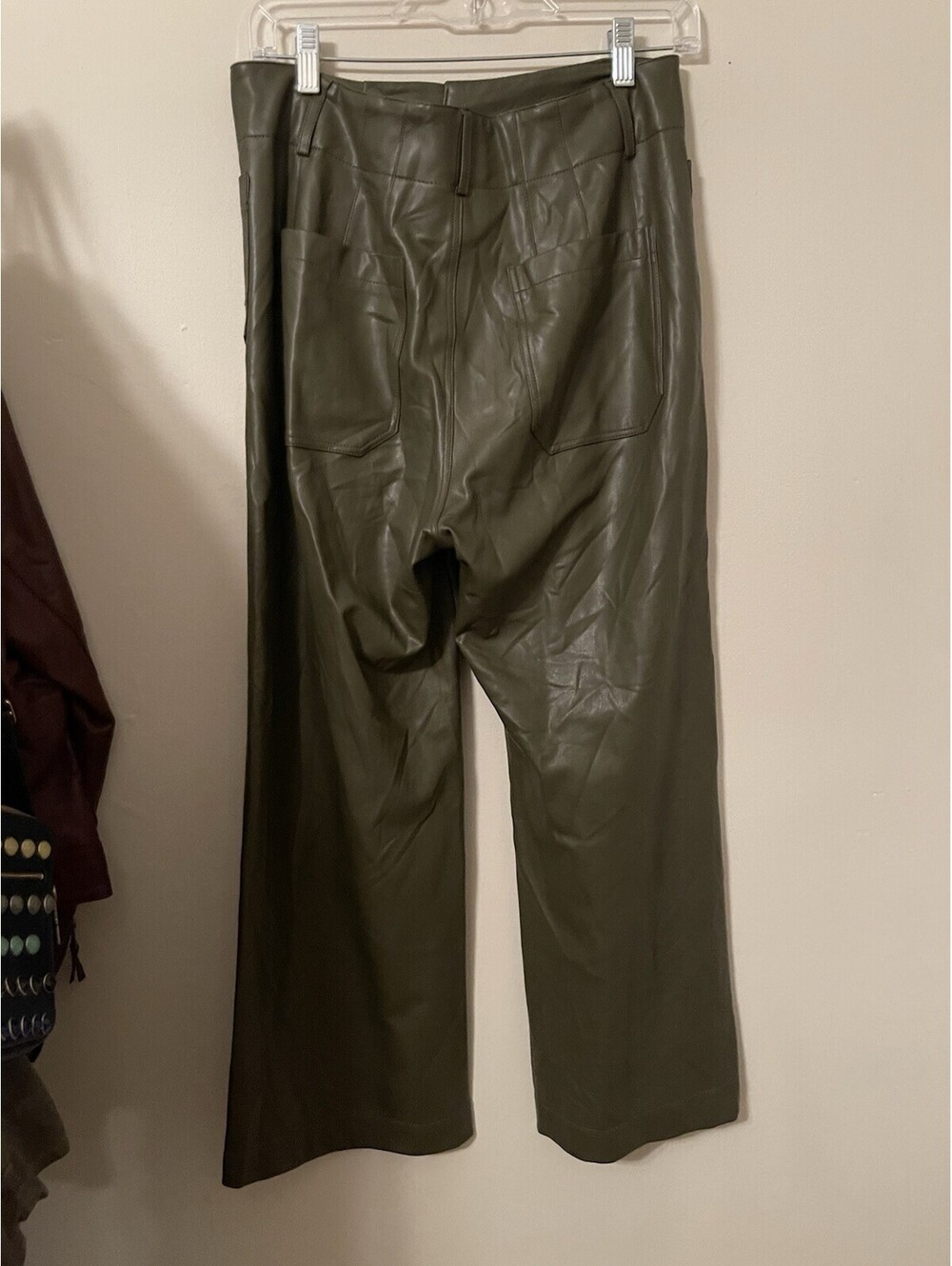 Anthropologie Maeve Colette Cropped Wide-Leg Pants Faux Leather 28 Olive Green - Picture 3 of 7